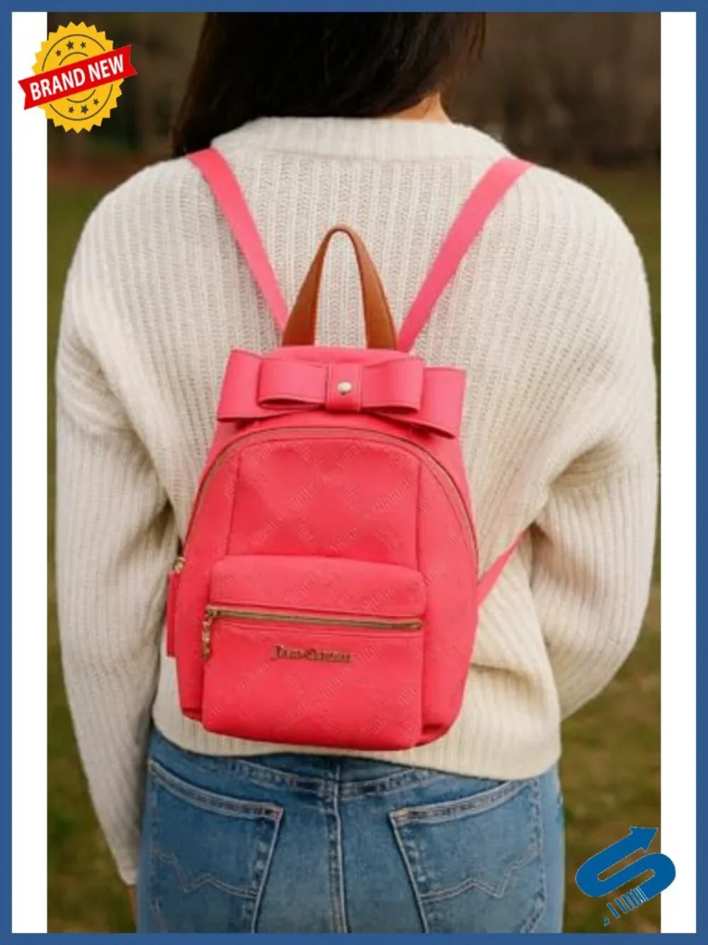 Mini Faux Leather Backpack with Oversized Bow & Embossed Logo